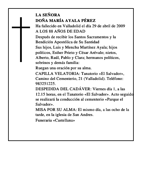 DOÑA MARÍA AYALA PÉREZ