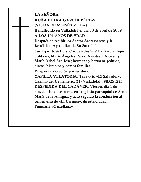 DOÑA PETRA GARCÍA PÉREZ
