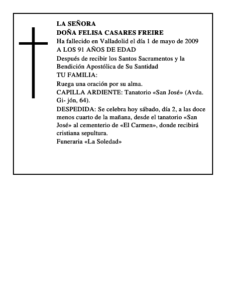 DOÑA FELISA CASARES FREIRE