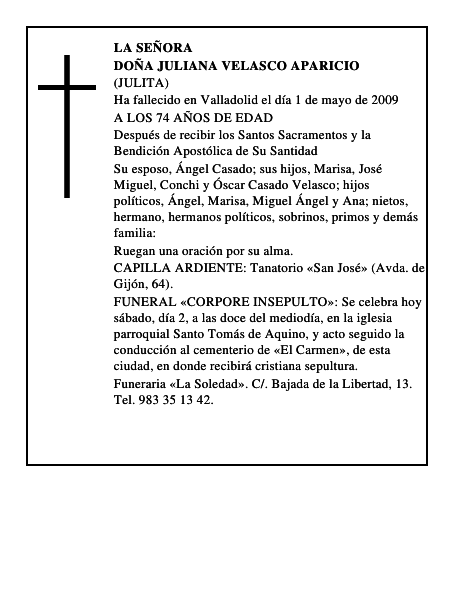 DOÑA JULIANA VELASCO APARICIO