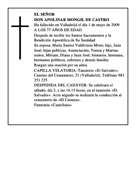DON APOLINAR MONGIL DE CASTRO