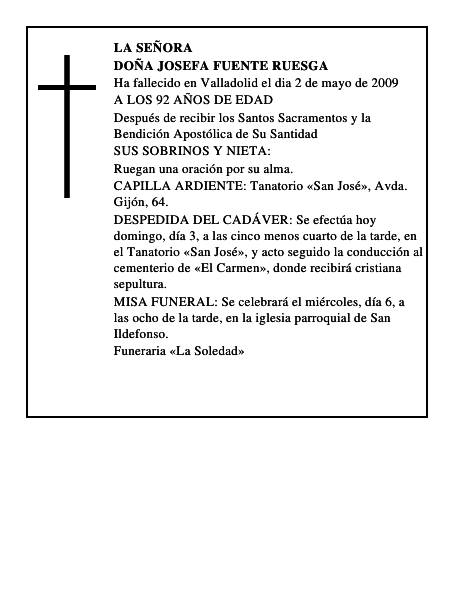 DOÑA JOSEFA FUENTE RUESGA