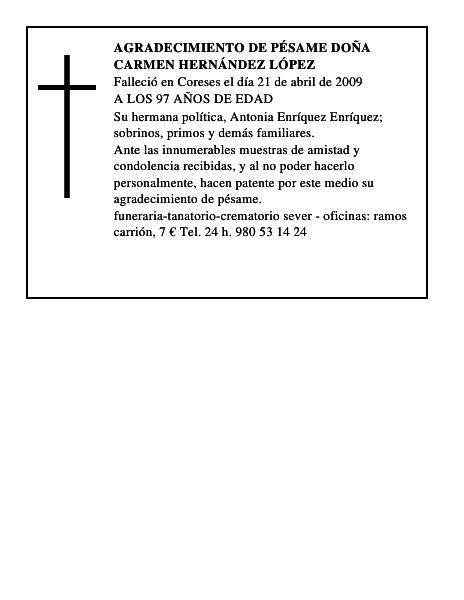 AGRADECIMIENTO DE PÉSAME DOÑA CARMEN HERNÁNDEZ LÓPEZ