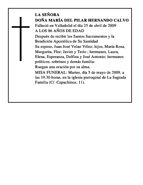 DOÑA MARÍA DEL PILAR HERNANDO CALVO
