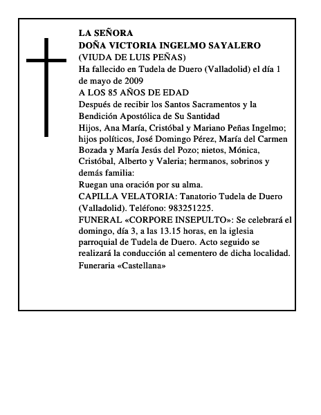DOÑA VICTORIA INGELMO SAYALERO