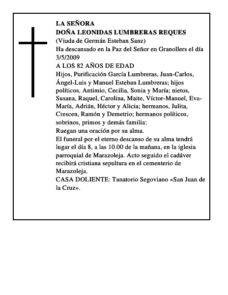 DOÑA LEONIDAS LUMBRERAS REQUES