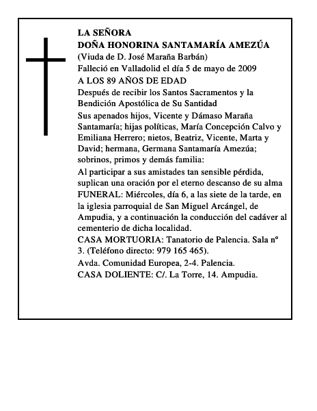 DOÑA HONORINA SANTAMARÍA AMEZÚA
