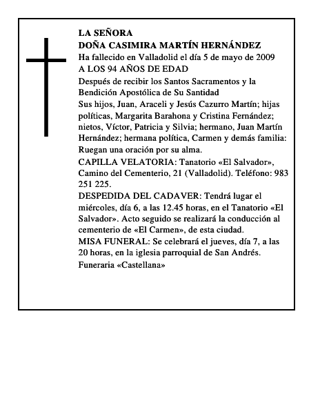 DOÑA CASIMIRA MARTÍN HERNÁNDEZ
