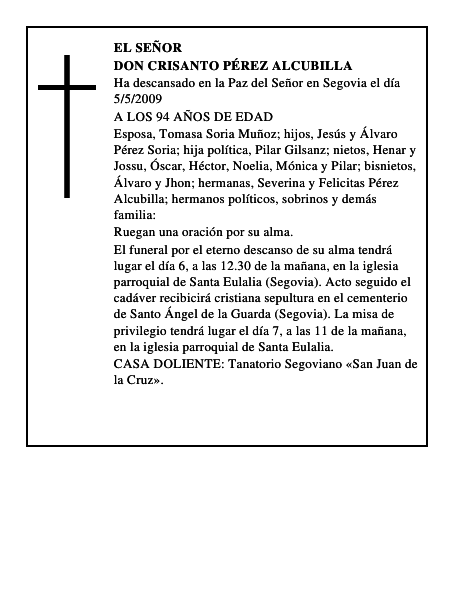 DON CRISANTO PÉREZ ALCUBILLA