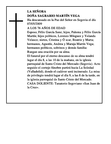 DOÑA SAGRARIO MARTÍN VEGA