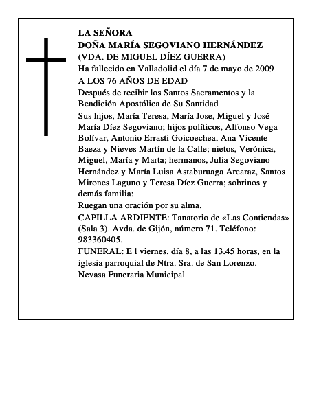 DOÑA MARÍA SEGOVIANO HERNÁNDEZ