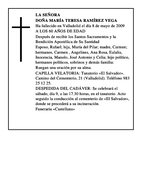 DOÑA MARÍA TERESA RAMÍREZ VEGA