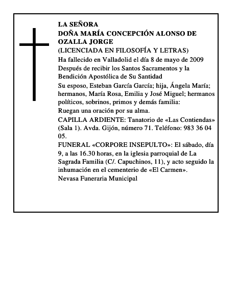 DOÑA MARÍA CONCEPCIÓN ALONSO DE OZALLA JORGE