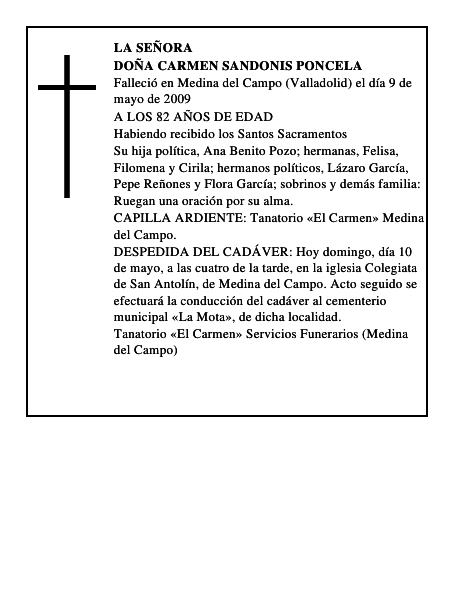 DOÑA CARMEN SANDONIS PONCELA