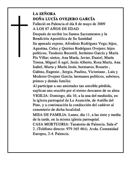 DOÑA LUCÍA OVEJERO GARCÍA