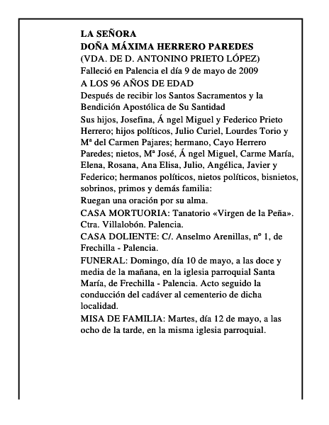 DOÑA MÁXIMA HERRERO PAREDES
