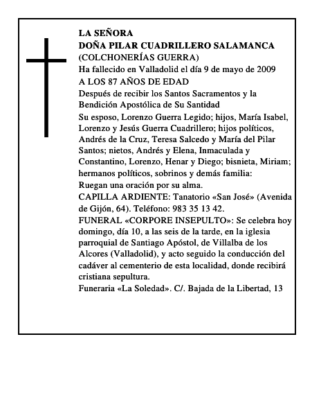 DOÑA PILAR CUADRILLERO SALAMANCA