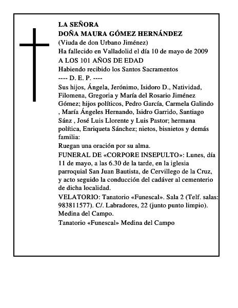 DOÑA MAURA GÓMEZ HERNÁNDEZ