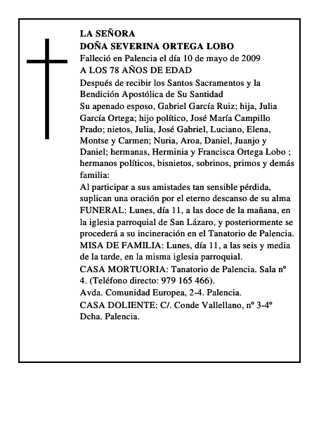 DOÑA SEVERINA ORTEGA LOBO