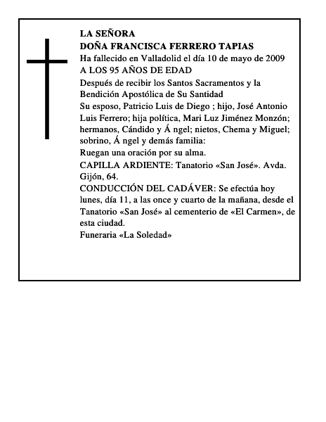 DOÑA FRANCISCA FERRERO TAPIAS