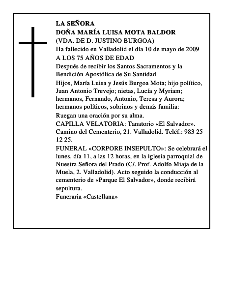 DOÑA MARÍA LUISA MOTA BALDOR