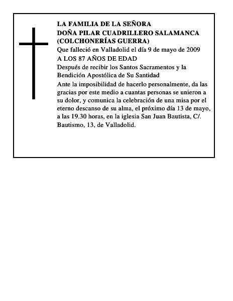 DOÑA PILAR CUADRILLERO SALAMANCA (COLCHONERÍAS GUERRA)