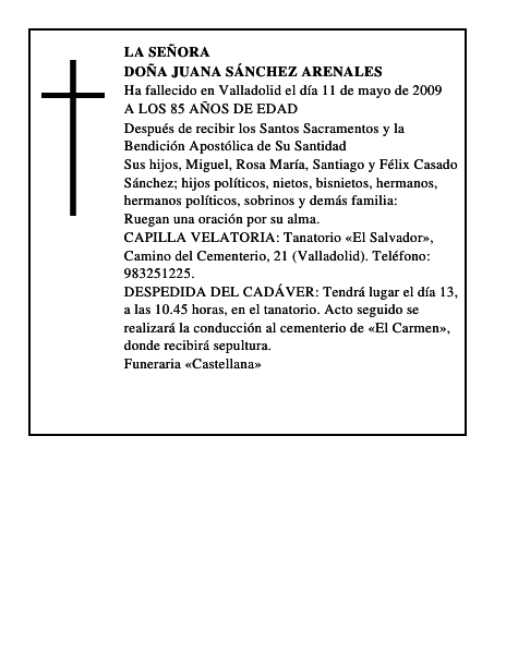 DOÑA JUANA SÁNCHEZ ARENALES