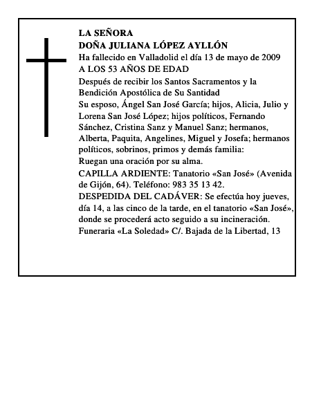 DOÑA JULIANA LÓPEZ AYLLÓN