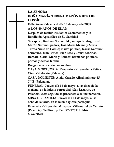 DOÑA MARIA TERESA MAZON NIETO DE COSSIO