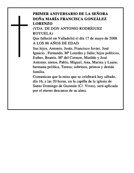 DOÑA MARÍA FRANCISCA GONZÁLEZ LORENZO