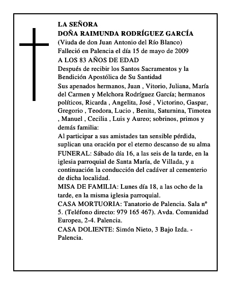 DOÑA RAIMUNDA RODRÍGUEZ GARCÍA