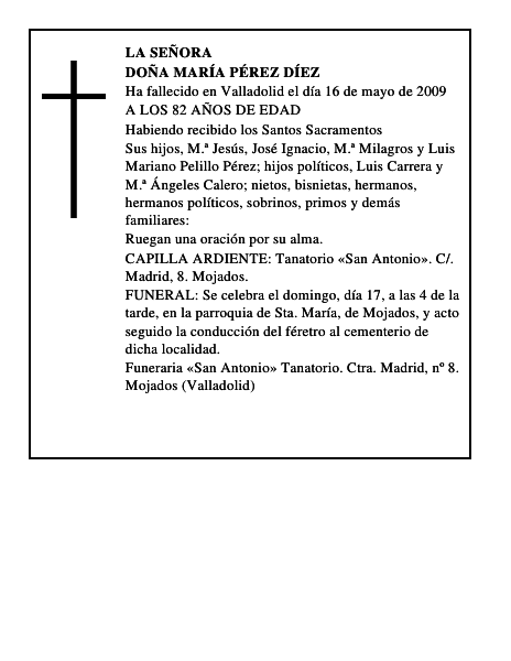 DOÑA MARÍA PÉREZ DÍEZ