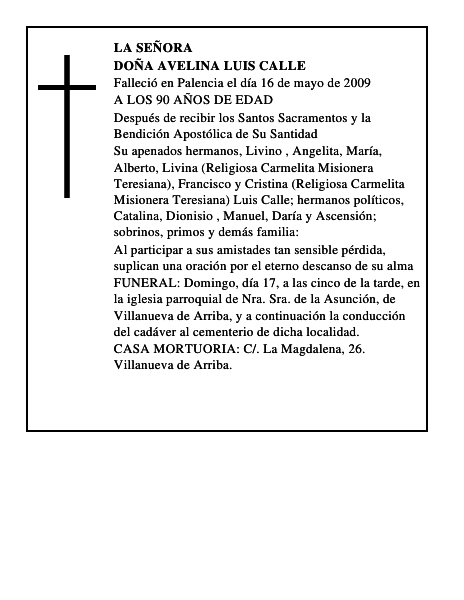 DOÑA AVELINA LUIS CALLE