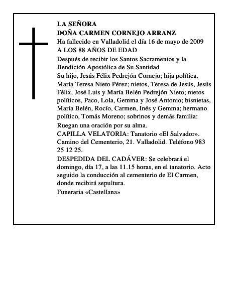 DOÑA CARMEN CORNEJO ARRANZ