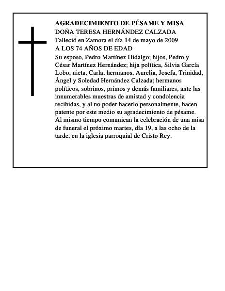 agradecimiento de pésame y misa
