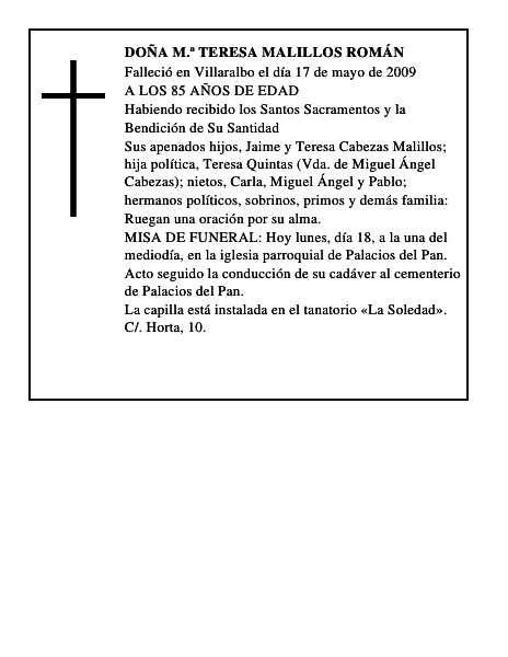 DOÑA M.ª TERESA MALILLOS ROMÁN