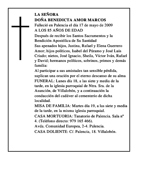 DOÑA BENEDICTA AMOR MARCOS