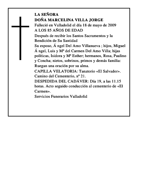 DOÑA MARCELINA VILLA JORGE