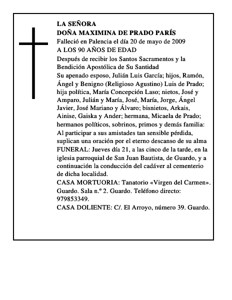 DOÑA MAXIMINA DE PRADO PARÍS