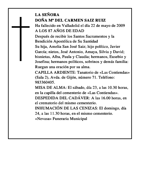 DOÑA Mª DEL CARMEN SAIZ RUIZ