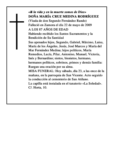 DOÑA MARÍA CRUZ MEDINA RODRÍGUEZ