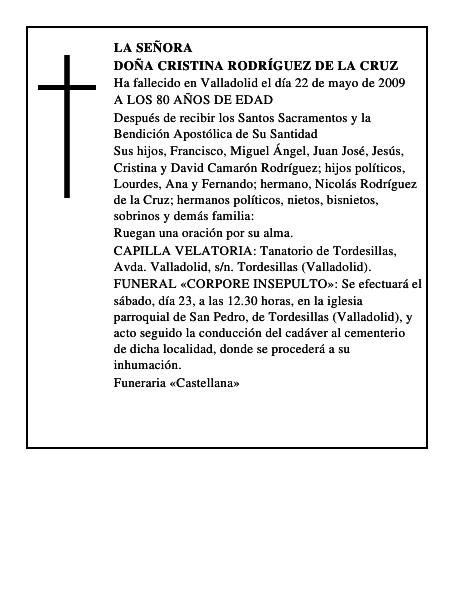 DOÑA CRISTINA RODRÍGUEZ DE LA CRUZ