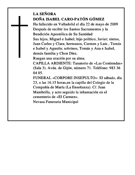 DOÑA ISABEL CARO-PATÓN GÓMEZ