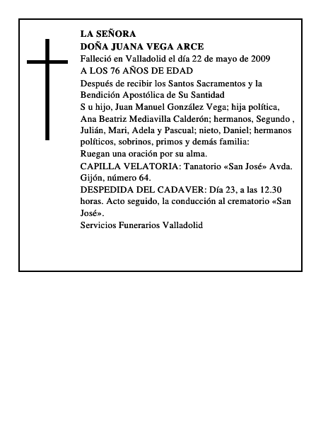 DOÑA JUANA VEGA ARCE