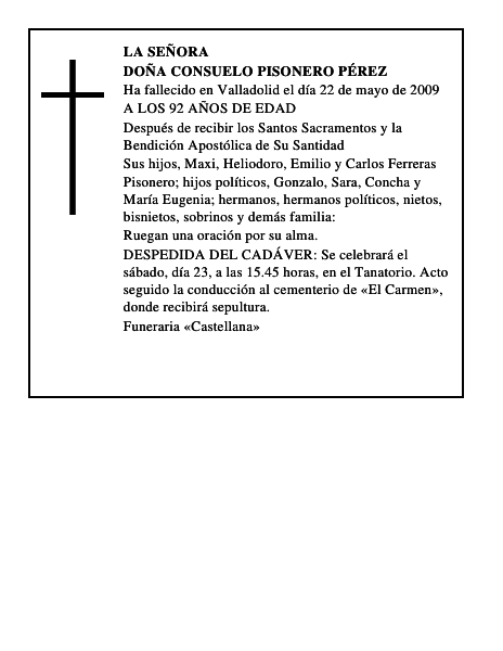 DOÑA CONSUELO PISONERO PÉREZ