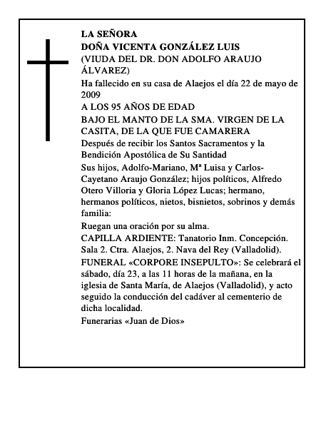 DOÑA VICENTA GONZÁLEZ LUIS