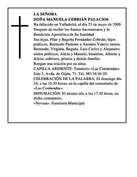 DOÑA MANUELA CEBRIÁN PALACIOS