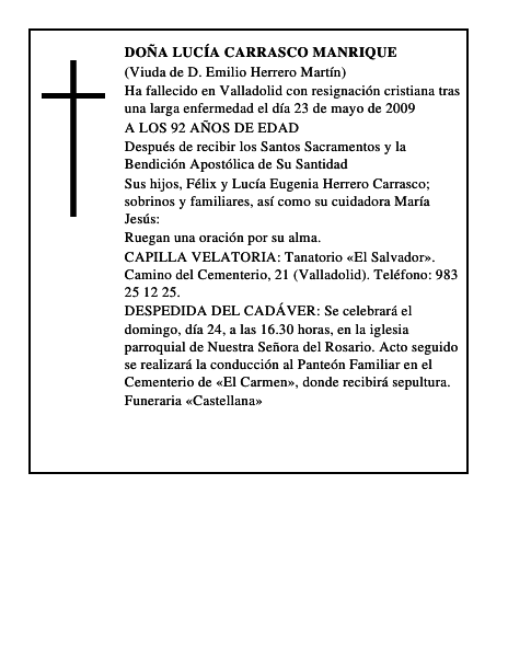 DOÑA LUCÍA CARRASCO MANRIQUE