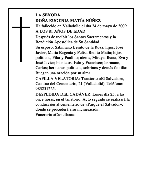 DOÑA EUGENIA MATÍA NÚÑEZ
