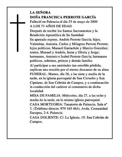 DOÑA FRANCISCA PERROTE GARCÍA